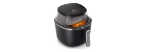 Airfryer Philips Walita NA341 preta com janela de visualização, em imagem de divulgação.