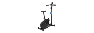 Bicicleta ergométrica vertical Domyos EB120 preta, em imagem de divulgação da Decathlon.