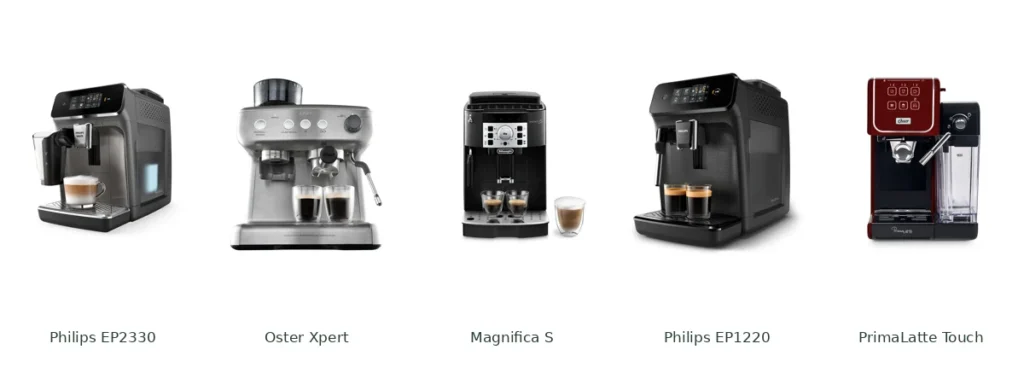 Comparativo de cafeteira automática ou semiautomática com Philips EP2330, Oster Xpert, Magnifica S, Philips EP1220 e PrimaLatte Touch