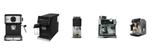 Cinco opções para escolher a melhor cafeteira espresso: Oster Double, Oster Superautomática, Krups Coffee Crush, Gallant Due Nero e Philips 4400.